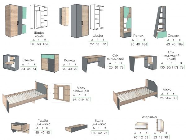 Кровать МФ МОДЕРН Элемент Филла 90x200 см дуб сонома/антрацит 