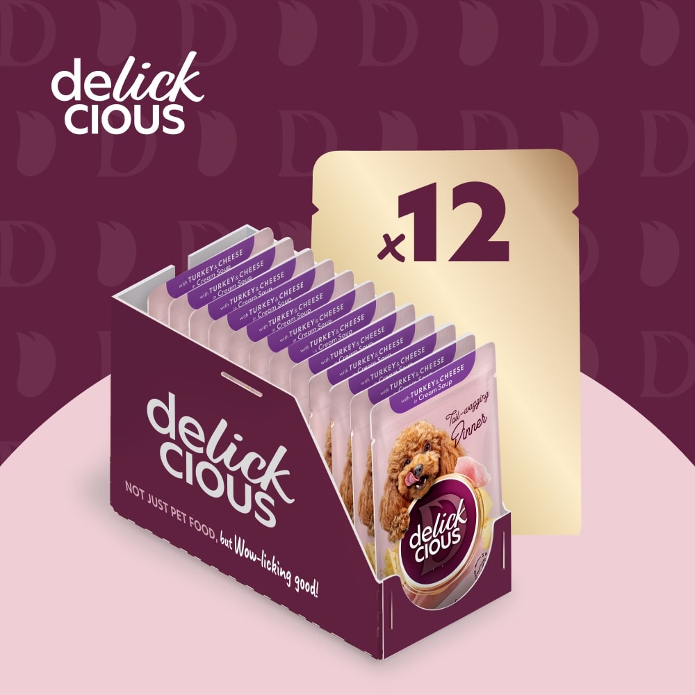 Корм вологий DELICKCIOUS «Смужки з індичкою та сиром в крем-супі».