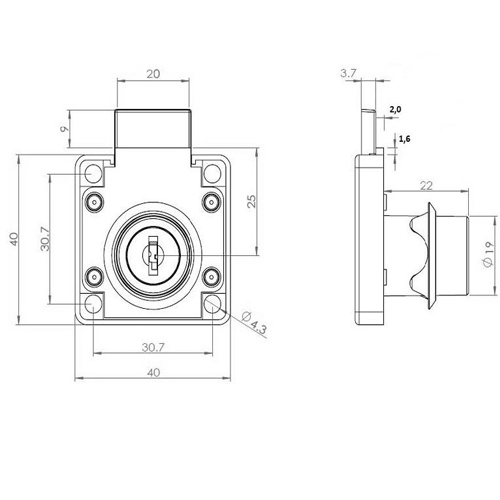 Замок меблевий квадрат чорний Siso 1 шт.