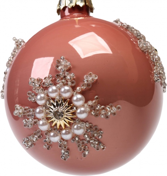 Куля новорічна з квіткою із перлин 80 мм в асортименті JF0200160 JF0200161 JF0200162