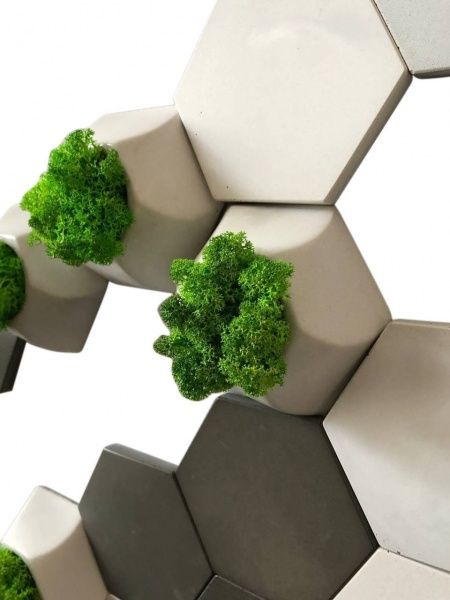 3D-панель бетонная PLITOS сотая белая, серая и белая с мхом 0.13 кв.м 