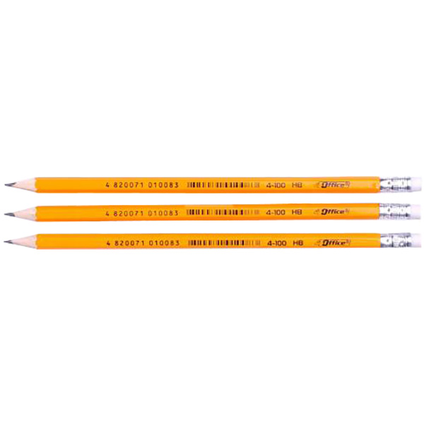 Набір олівців чорнографітних 3 шт НВ з гумкою 4-100 4Office