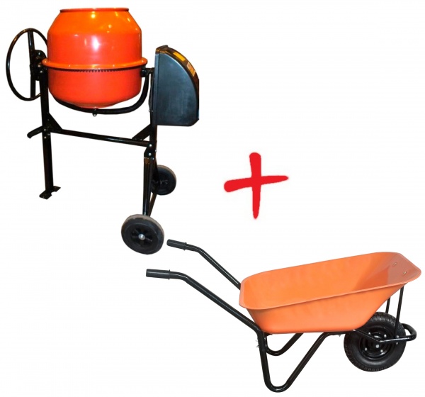 Комплект Бетономешалка Orange СБ 160л + Тачка строительная ALOFT 100л оранжевая
