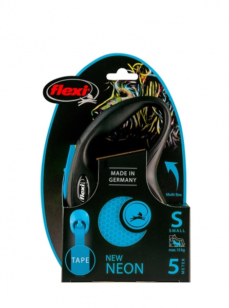 Поводок-рулетка Flexi New Neon лента S 5 м до 15 кг синий