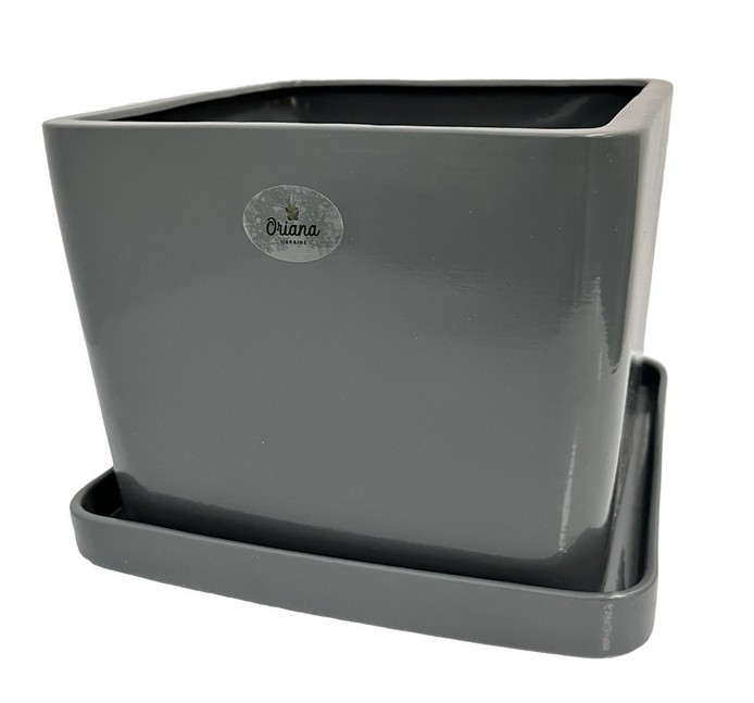 Горшок керамический Ориана-Запорожкерамика Квадрат №3 квадратный 2 л графит глянец (064-3-038)