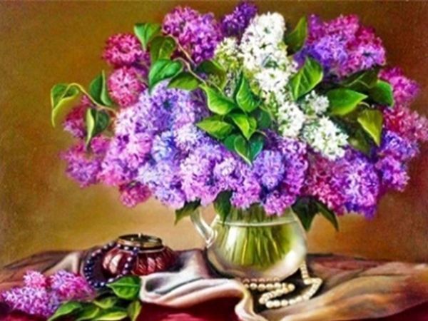 Набір для творчості зі стразами на підрамнику Бузковий букет 30х40 см Діамантові ручки 