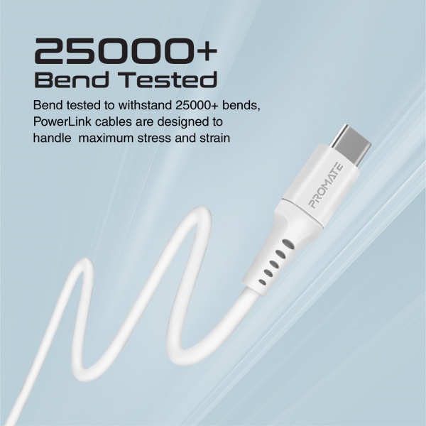 Кабель Promate PowerLink-AC120 USB-A to USB-C 3А 1,2 м білий (powerlink-ac120.white) 