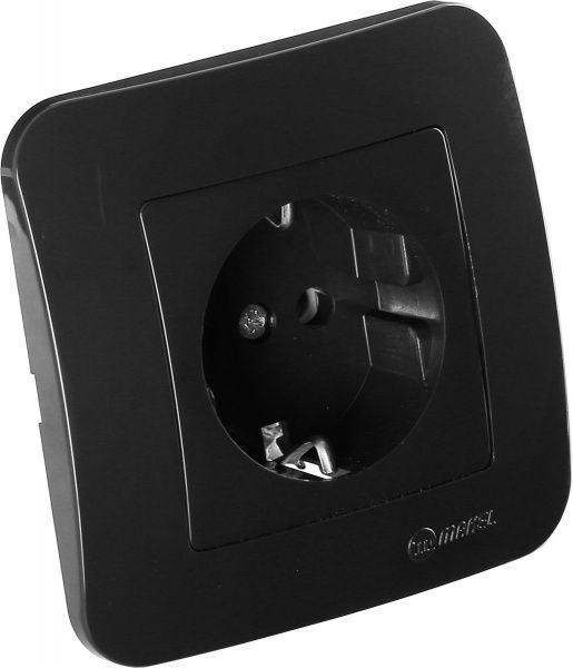 Розетка с заземлением Makel Lillium Natural без шторок без крышки черный