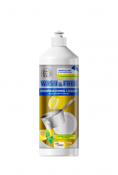Рідина для ручного миття посуду Wash&Free Лимон и м’ята 1л