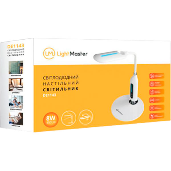 Настольная лампа LightMaster DE1143 LED 8 Вт белый с серебристым 