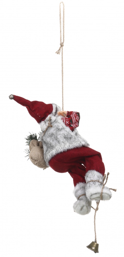 Декорация новогодняя Санта лесной на веревке красный кантри 30 см