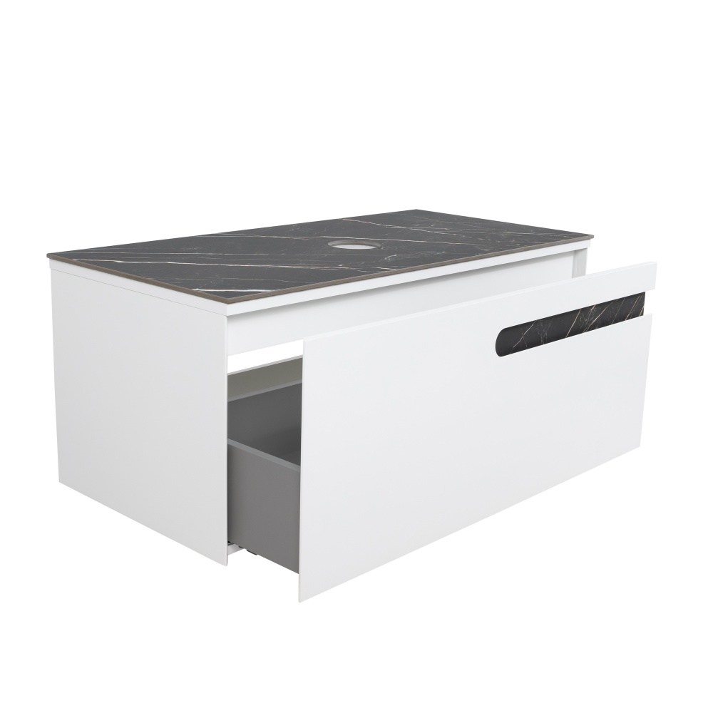 Тумба под умывальник Aqua Rodos OSTIN белый мат столешницей керамогранит Namibia Black 100 см