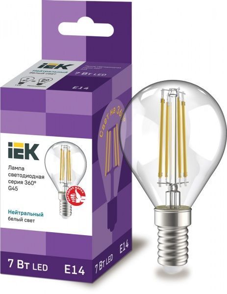 Лампа светодиодная IEK FIL G45 7 Вт E14 4000 К 220 В прозрачная 