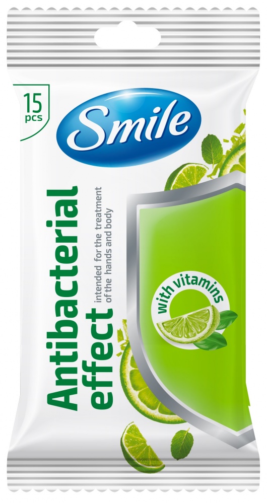 Влажные салфетки Smile антибактериальные с витаминами 15 шт.