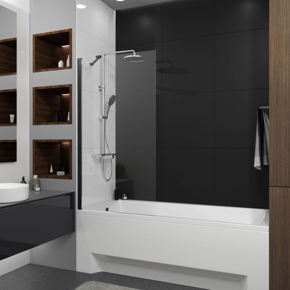 Шторка для ванни Koller Pool Proxima 800х1500 мм black matt, скло 8 мм clear