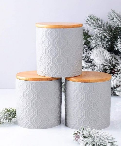 Банка для сипучих з бамбуковою кришкою сіра Lefard