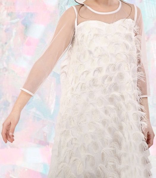 Платье PURPURINO с бахромой р.140 белый 8009/140 