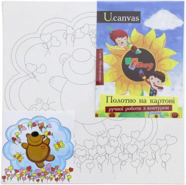 Полотно на картоні з контуром Ведмедик у квітах Rosa Talent 