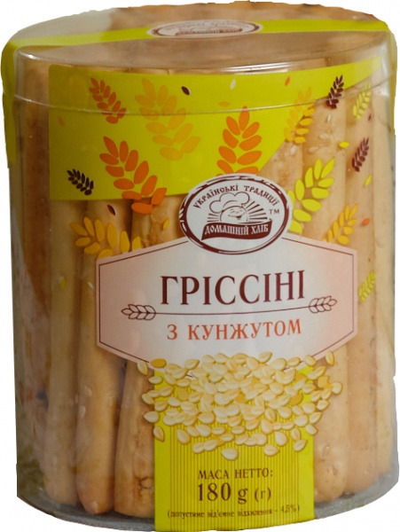 Грісіні ТМ Домашній хліб з кунжутом тубус 180г