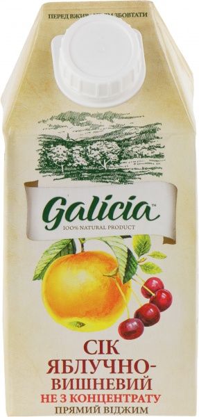Сік Galicia Яблучно-вишневий неосвітлений пастеризований 0,5л (4820151001345) 