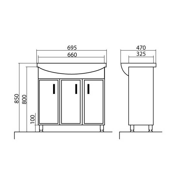 Тумба напольная Aqua Rodos Декор с умывальником Runa 70