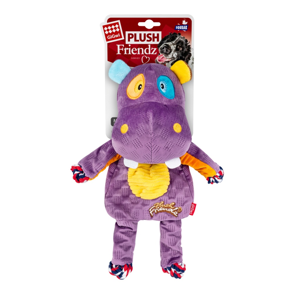Игрушка для собак GiGwi Plush Бегемот с фиолетовым веревками 34 см