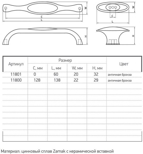 Мебельная ручка 11800 128 мм античная бронза Ferro Fiori CR 9010.128.C
