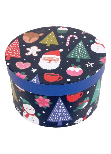 Коробка подарочная круглая синяя новогодняя 22.5х12.8см 2110