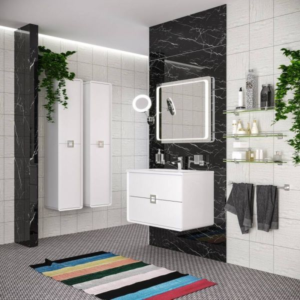 Тумба подвесная EGO Aurika белая с умывальником Life 80 см