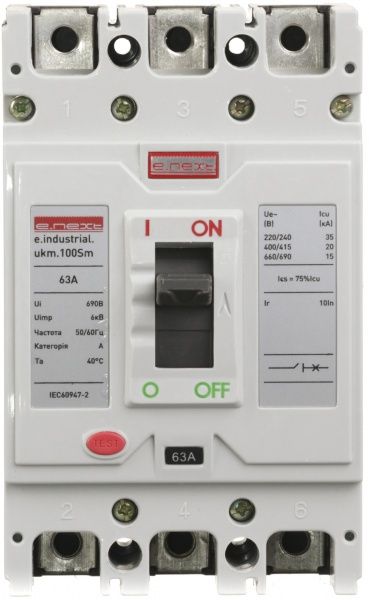 Автоматичний вимикач e.industrial.ukm.100Sm.63 3р 63А i0650008