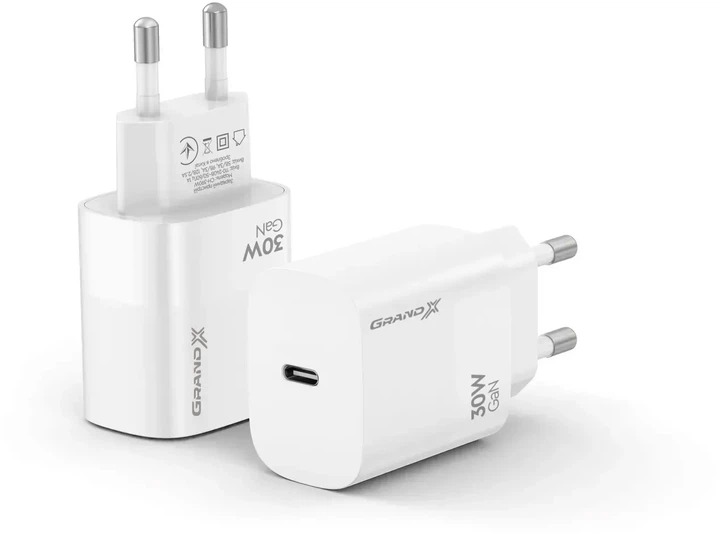 Зарядний пристрій Grand-X CH-390W 30W Type-C Quick Charge QС3.0 White (CH-390W)