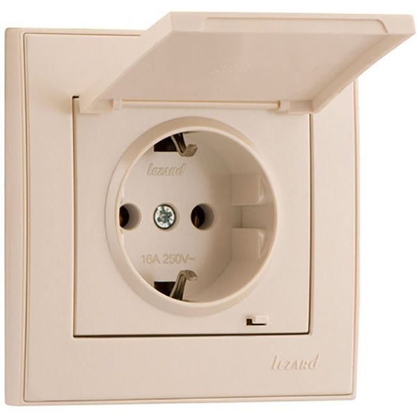Розетка с заземлением Lezard Rain без шторок с крышкой жемчужно-белый 703-3088-123B