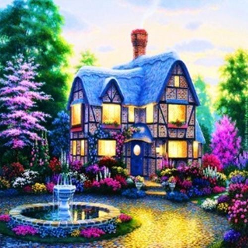 Набір для творчості зі стразами на підрамнику Казковий дім 30x30 см Діамантові ручки 