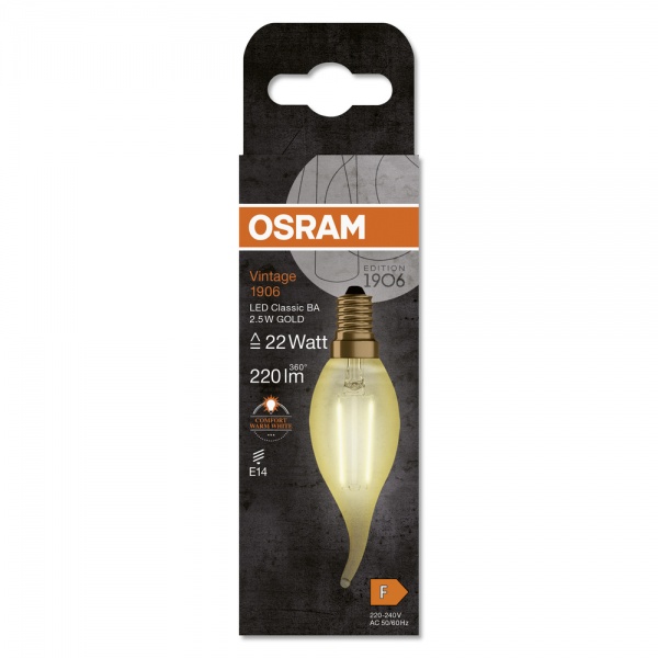 Лампа світлодіодна Osram FIL gold C37 2,5 Вт E14 2400 К 220 В жовта 