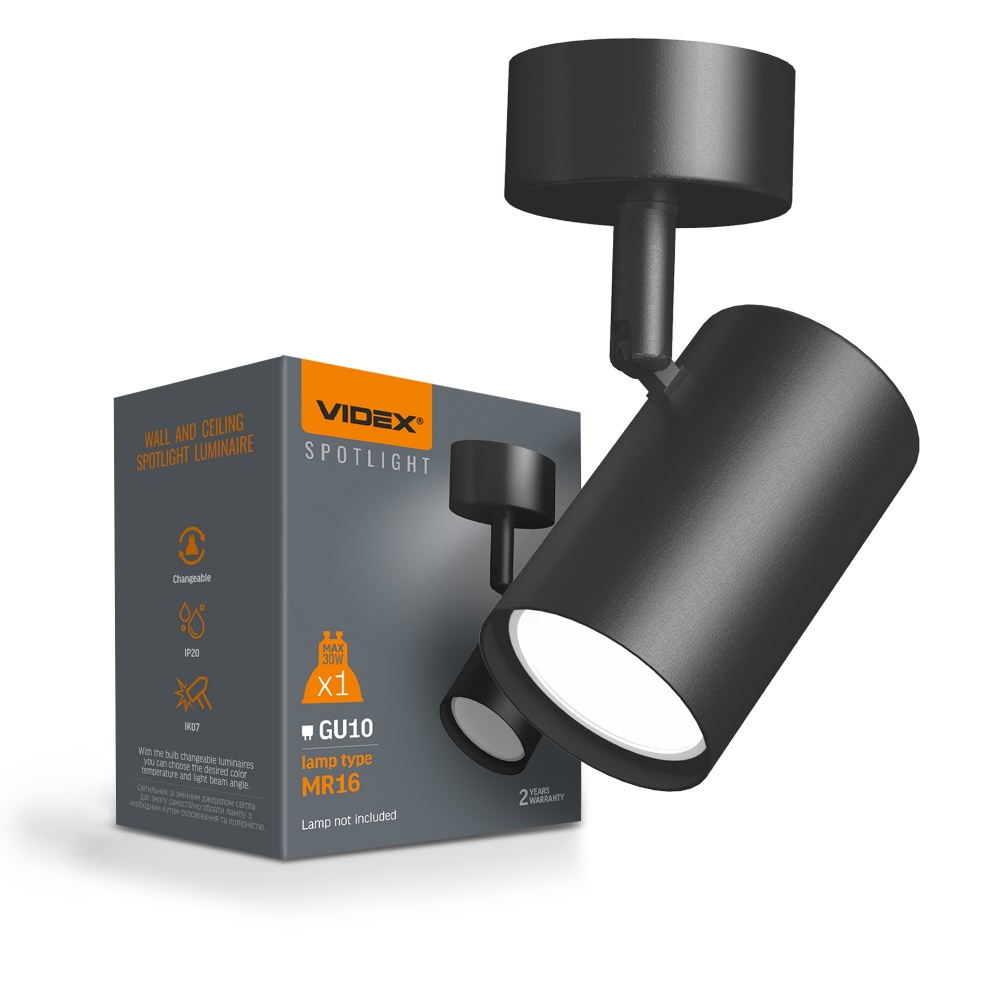 Светильник накладной поворотный Videx 1xGU10 черный 28506