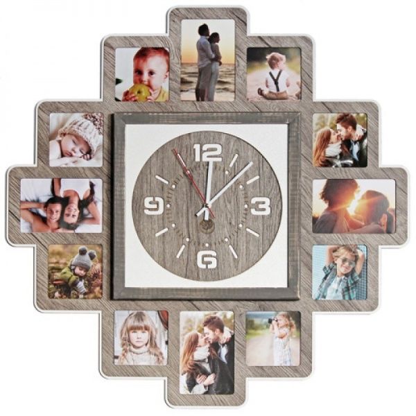Рамка для фото с часами 71х71 ДВП, светлое дерево 10x15/10x10 см серый 