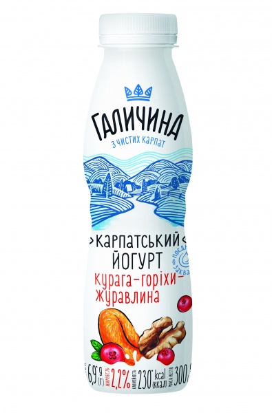 Йогурт Галичина Курага-горіхи-журавлина 2,2% 300 г 