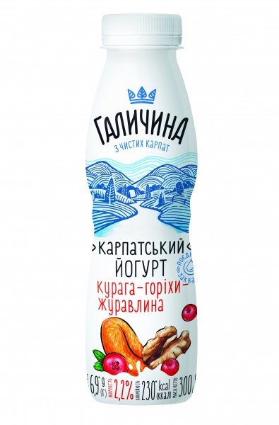 Йогурт Галичина Курага-орехи-клюква 2,2% 300 г 