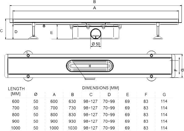 Душовий канал Capricorn 70 см 9-2970-700-50-24-12