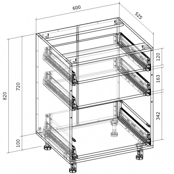 Тумба нижня Грейд з 3 тандембоксами ТОП 600x820x522 мм білий 