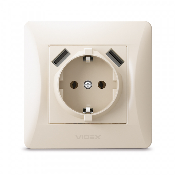 Розетка + USB із заземленням Videx Binera IP20 кремовий VF-BNSK1GU2-CR