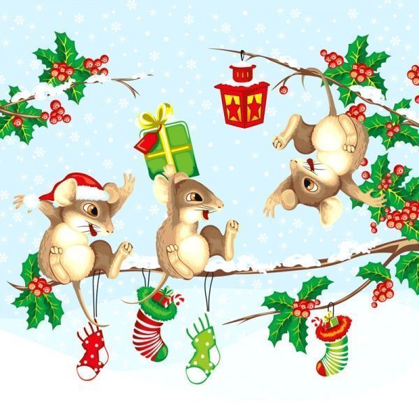 Салфетки столовые Luxy Безумные мышки 33х33 см голубые с принтом 20 шт.