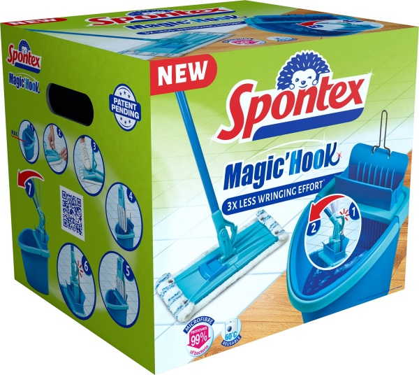 Комплект швабра і відро з механічним віджимом універсальне SPONTEX Magic Hook 41 см 