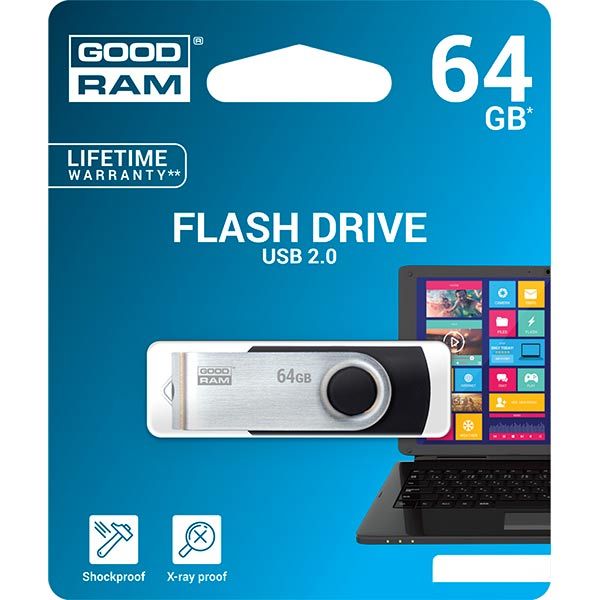 Флеш-пам'ять USB Goodram UTS2 Twister 64 ГБ USB 2.0 black/silver (UTS2-0640K0R11) 