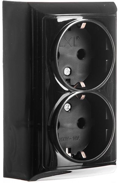 Розетка подвійна із заземленням UP! (Underprice) без шторок без кришки чорний 2212 BLACK