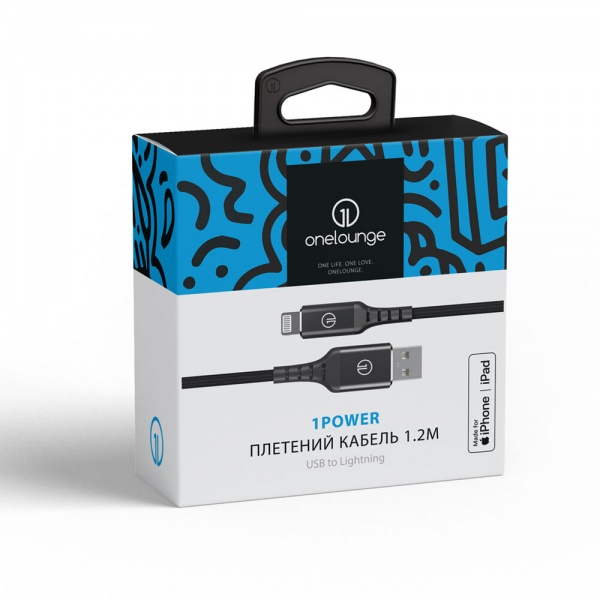 Кабель OneLounge 1Power MFi Lightning to USB 1,2 м black (13899) 
