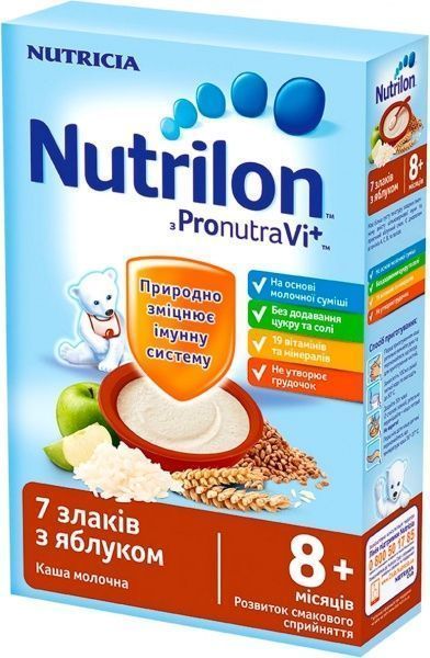 Каша молочна Nutrilon від 8 місяців 7 злаків з яблуком 5900852025303 225 г 