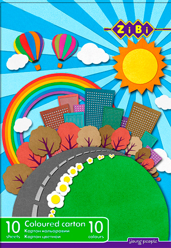 Картон кольоровий А4 10 кольорів 10 аркушів ZiBi