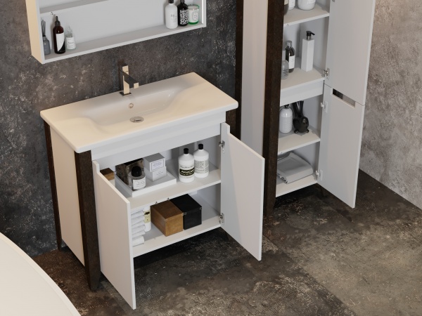 Тумба напольная ЮВЕНТА Queen - 90 дуб Вотан с умывальником Soft-90