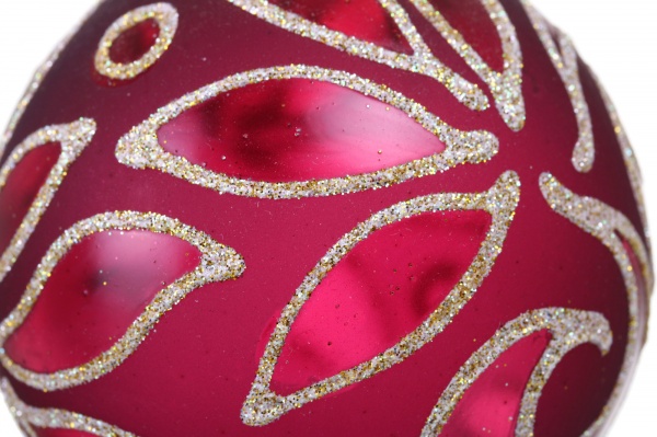 Шар новогодний со сложным узорным рисунком d 80 мм красный